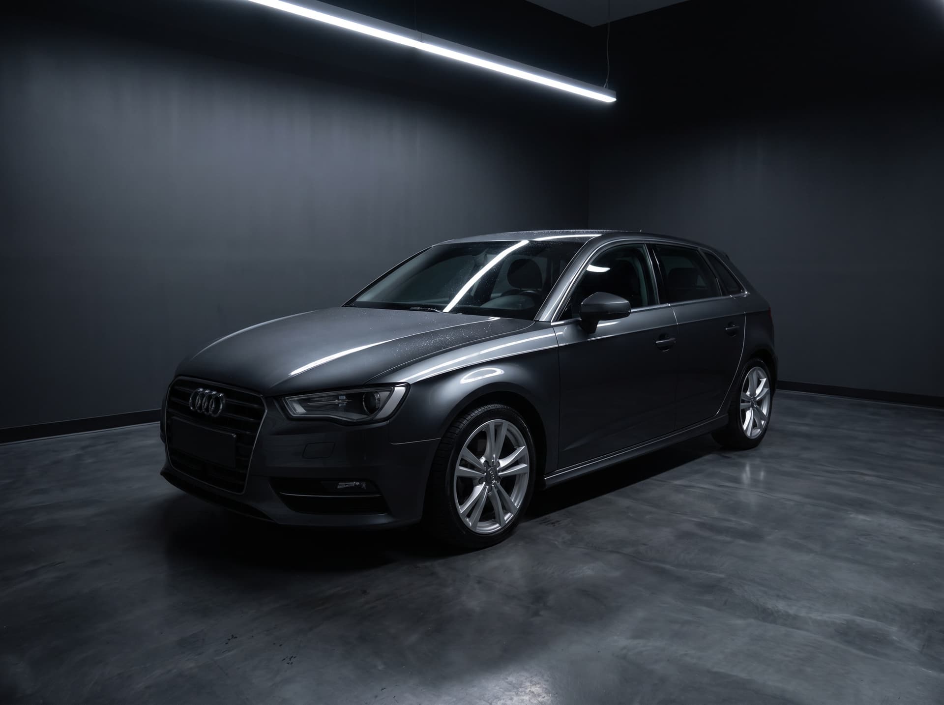 Audi A3 Sportback in daytona grey, three-quarter front view
