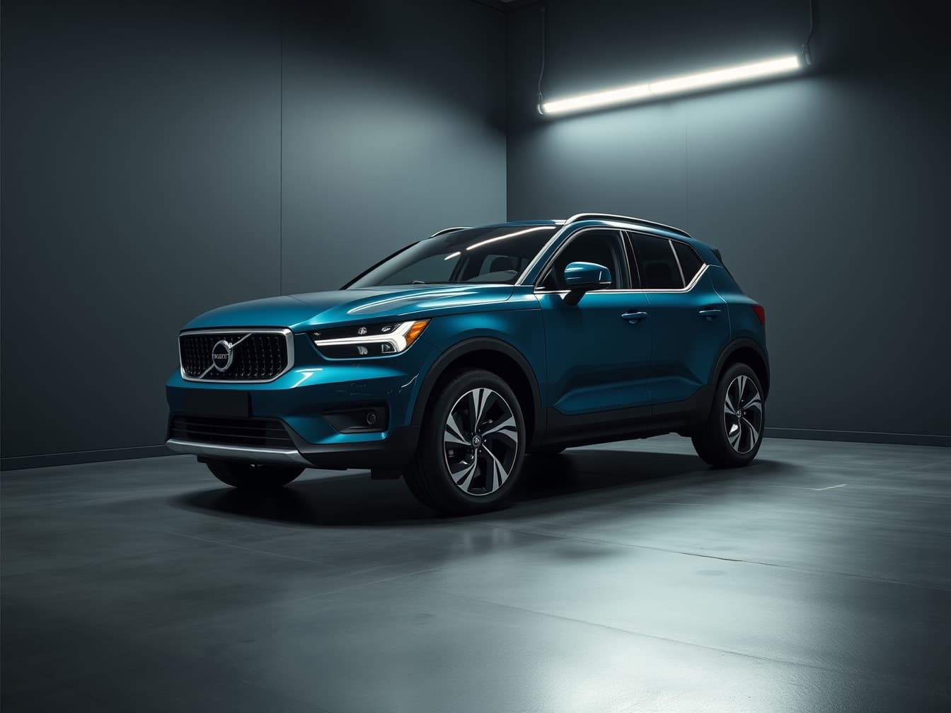 Volvo XC40 in denim blue, three-quarter front view