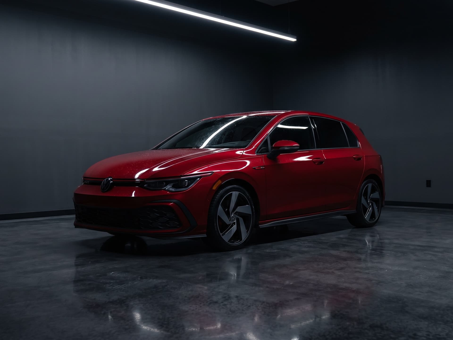 Volkswagen Golf GTI in gloss red, three-quarter front view